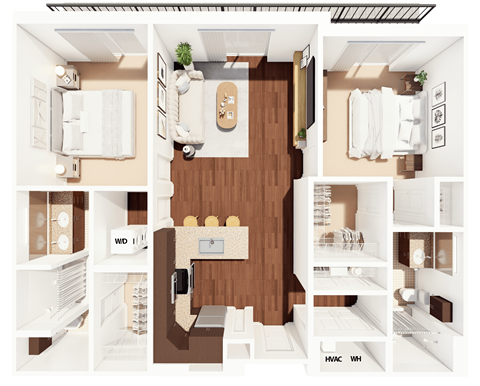 Floor plan for 2 beds, 2 baths, 1154 sqft